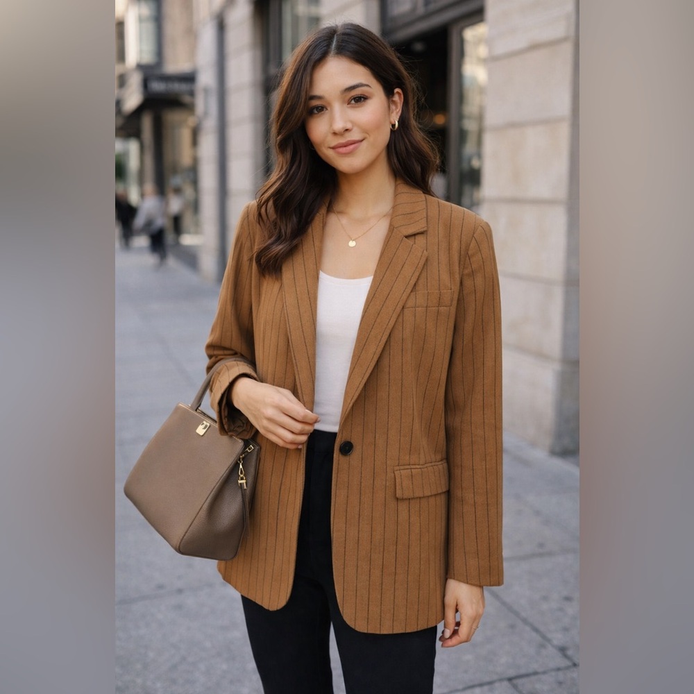 Madewell Tan Pinstripe Blazer